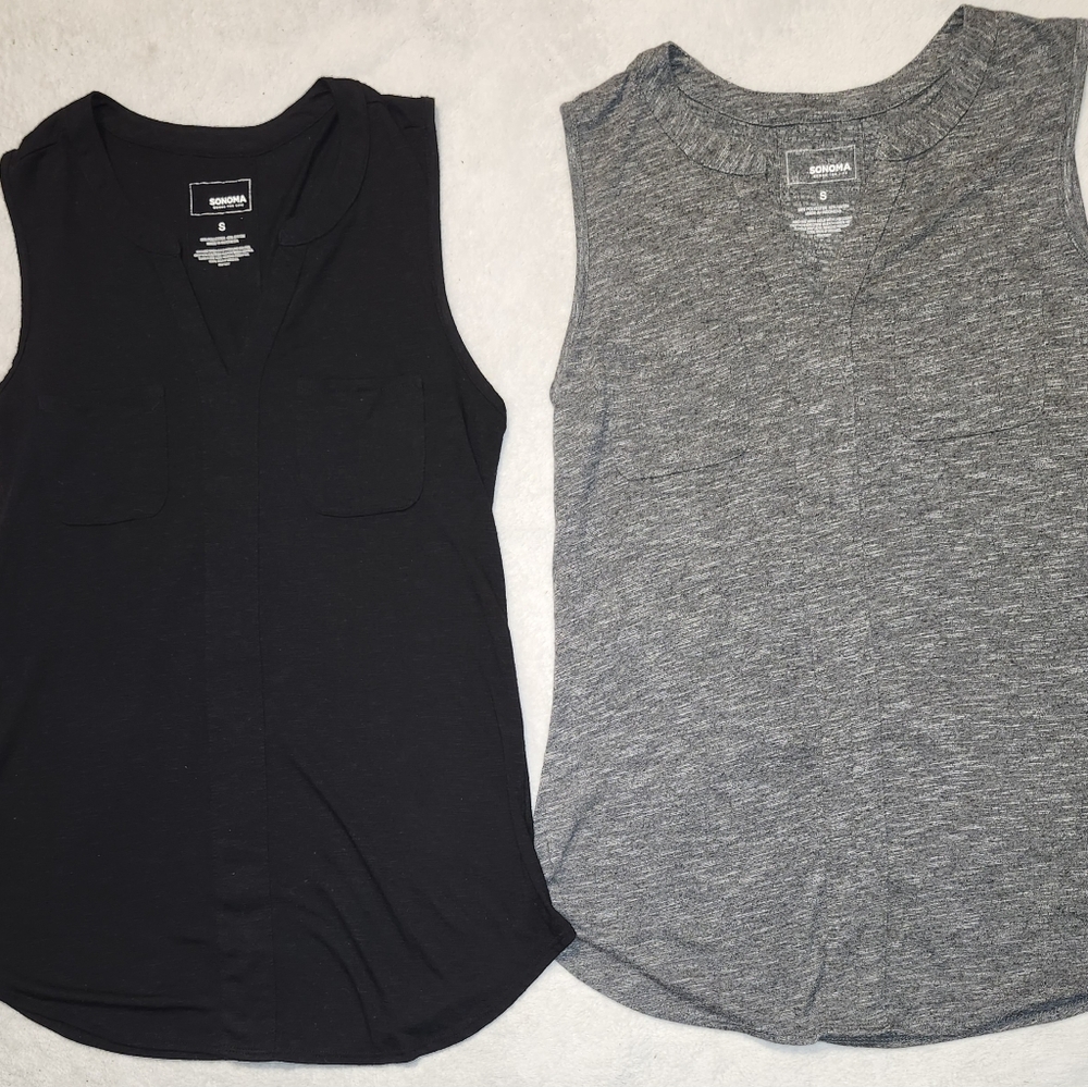 Two Womens Sz Sm Sonoma Tank Tops, One Black and One Heather Gray, Like New